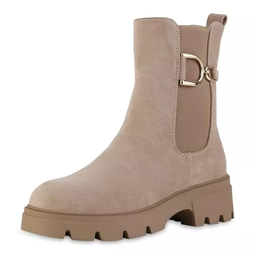 VAN HILL Stiefel VAN HILL Damen Klassische Stiefeletten Leicht Gefüttert mit Blockabsatz Profilsohle Plateau Vorne