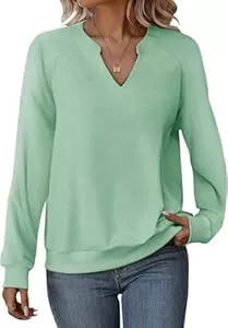 Cuptacc Pullover & Strickmode Cuptacc Pullover Damen Langarmshirt Damen V-Ausschnitt Oberteile Elegant Weich Herbst Mode Lässig Einfarbig T-Shirts