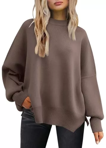 Tincini Pullover & Strickmode Tincini Pullover Damen Strickpullover Winter Rundhals Pulli Herbst Lose Sweatshirt Warm Fledermaus Langarmshirt aus Strick Seitlichem Schlitz Oberteile