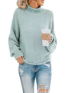 Saodimallsu Pullover & Strickmode Saodimallsu Damen Pullover Rollkragen Oversized Fledermaus Langarm Sweatshirt Lose Grobstrick Casual Sweater
