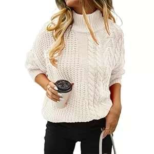 HEYPORK Pullover & Strickmode HEYPORK Damen Herbst Winter Warm Bequem Pullover Casual Mode Strickjacke Strickpullover Frauen Pullover Twist Knit Loose Half High Neck Pullover