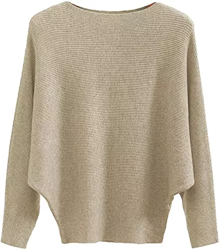 GXIN Pullover & Strickmode GXIN Frauen Fledermausärmel Pullover Boot Hals aus Schulter lose Passform lässig Dolman gestrickt Pullover Damen Pulli Tops