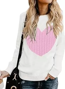 QIXING Pullover & Strickmode QIXING Damen Herbst Pullover Rundhals Langarm Strickpullover Herzförmig Kabelstrick Pulli Winter Damen for Mother Girlfriend