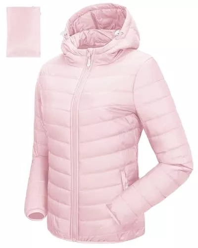 33,000ft Jacken 33,000ft Damen Leichte Steppjacke Packbare Übergangsjacke mit Taschen für Frauen Gefüttert Warme Pufferjacke mit Kapuze für Outdoor Freizeit Wandern