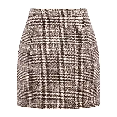 Kinghua Röcke Kinghua Womens Wool Plaid Mini Skirt Fall Winter High Waisted Bodycon Pencil Skirt