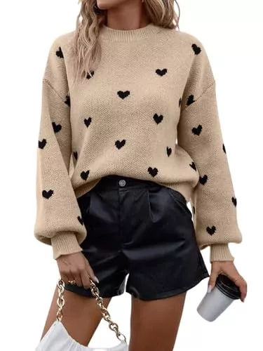 GORGLITTER Pullover & Strickmode GORGLITTER Strickpullover Damen Oversize Pullover Mit Herzen Winterpullover Elegant Strickpulli Herbst Langarm Sweater Winter Outfit