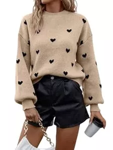 GORGLITTER Pullover & Strickmode GORGLITTER Strickpullover Damen Oversize Pullover Mit Herzen Winterpullover Elegant Strickpulli Herbst Langarm Sweater Winter Outfit