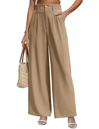 CMTOP Hosen CMTOP Weite Hosen Damen Hohe Taille Stoffhose Sommer Palazzo Hose Lässig Locker Gerade Beinform Einfarbig Lange Hose Elegant Freizeithose Loose Fit Anzughose mit Tasche