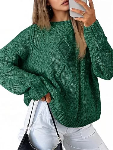 Saodimallsu Pullover & Strickmode Saodimallsu Strickpullover Damen Oversized Grobstrick Zopfstrick Pullover Rundhals Langarm Einfarbig Oberteile Elegant Cable Knit Pulli Casual Lose Winter Sweatshirt