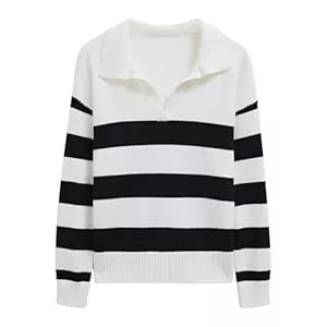 Chicwish Pullover & Strickmode CHICWISH Gestreifter Damen-Pullover mit V-Ausschnitt, langärmelig, klassisch, lässig, Polo-Tops, Hemden, Herbst und Winter, Strickpullover