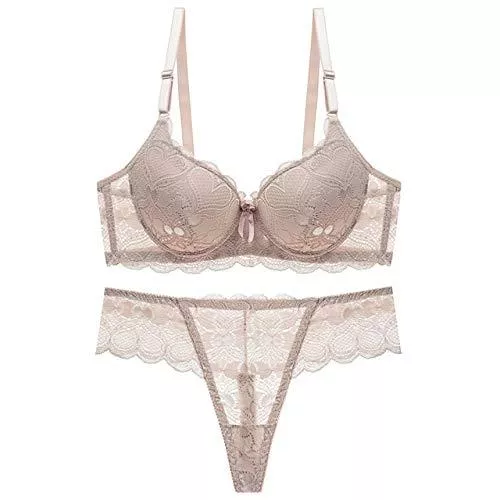 ZJY Unterwäsche & Dessous ZJY BH Panty Set Frauen BH Plus Size Intimate Unterwäsche Push-Up-BH und Panty Set Padded Brassiere Lace Thongs Höschen Dessous Bralette (Color : Khaki, Größe : 80B)