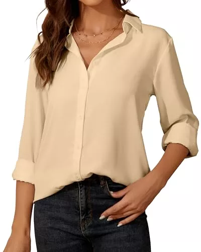 SPRING SEAON Langarmblusen Damen Button-Down Shirts Langarm Kragen Tops Lady Work Office Chiffon Bluse