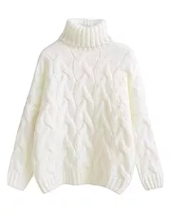 Minetom Pullover & Strickmode Minetom Damen Mädchen Strickpullover Sweater Rollkragen Pullover Jumper Strick Pulli Herbst Winter Warm Dick Verdrehen Stricksweat Chic Jersey Tops