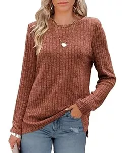 Odosalii Pullover & Strickmode Odosalii Damen Pullover Rundhals Langarmshirt Side Slit Strickpullover Weich Rippstrick Sweatshirt Lässige Oberteile Top