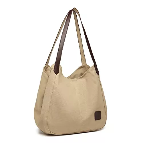 KONO Taschen & Rucksäcke KONO Damen Canvas Schultertasche Vintage Hobo Handtasche Umhängentasche Shopper Tasche für Arbeit Schule Reise