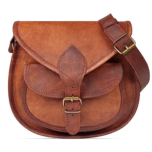 LEABAGS Taschen & Rucksäcke LEABAGS Leder Handtasche Damen, Vintage Cognac Premium Echtleder Umhängetasche, Damen Schultertasche Damentasche Tragetasche für Arbeit Uni Schule Freizeit I Größe L (28 x 23 x 8 cm)