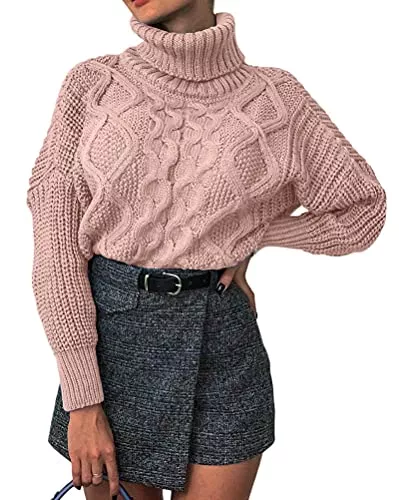 ORANDESIGNE Pullover & Strickmode ORANDESIGNE Pullover Damen Elegant Lose Rollkragen Pullis Langarm Strick Twist Pullover Rollkragenpullover Strickpullover Winterpullover Grobstrick Strickpulli Herbst Winter