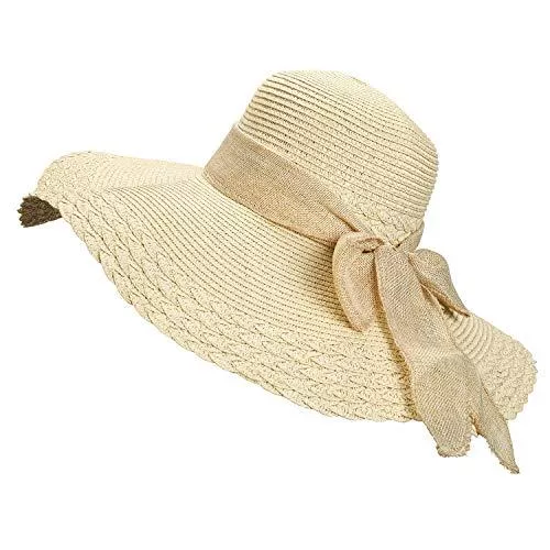 Tencoz Hüte & Mützen Tencoz Sommerhut Damen Stroh, Straw Sonnenhut Faltbarer Strohhut mit Nackenschnur, Bowknot und Breite Krempe, Strandhut Damen Elegant Strand Sonnenhut Sommer Strand Outdoor Hut