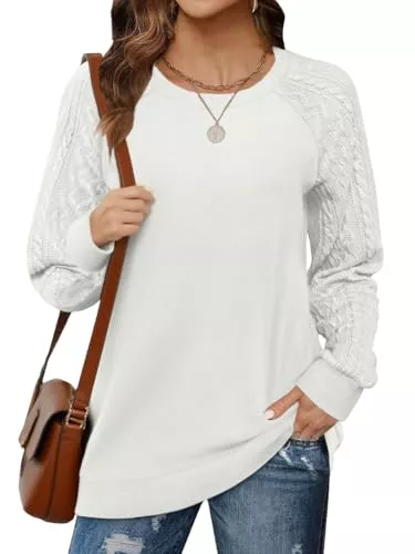 Cuptacc Pullover & Strickmode Cuptacc Pullover Damen Elegant Oberteile Damen Basic Langarmshirt 2024 Herbst Sweater Strick Spitzen Langarm Rundhals