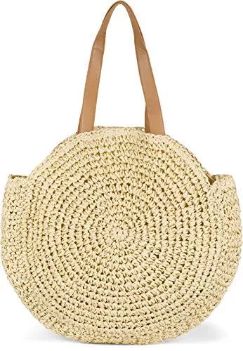 styleBREAKER Taschen & Rucksäcke styleBREAKER runde Korbflecht Schultertasche, Strandtasche mit Langen Henkeln, Flechttasche, Tasche geflochten, Shopper, Damen 02012232, Farbe:Beige