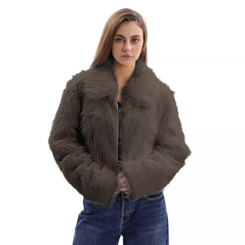 Amazhiyu Jacken Amazhiyu Damen-Kunstfellmantel, Winterjacke, langärmelig, Rundhalsausschnitt, Reißverschluss, Outwear, Plüsch, warmer Wintermantel