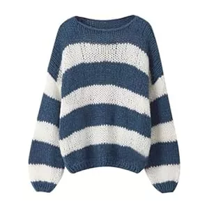 FeMereina Pullover & Strickmode FeMereina Gestreifter Damen-Pullover, übergroß, farbige Uhr, lange Ärmel, Rundhalsausschnitt, niedlich, trendiger Pullover
