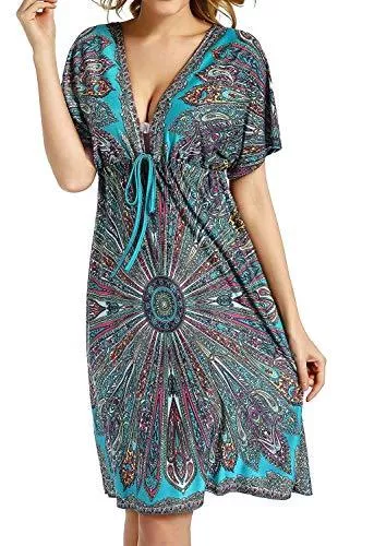 Avacoo Bademode Avacoo Damen Strandkleider V Ausschnitt Blumen Sommerkleid Midi Kleid Pareos Marokko