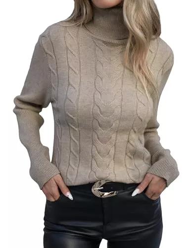 Famulily Pullover & Strickmode Famulily Basic Rollkragenpullover Zopfmuster Damen Mit Seitenschlitz