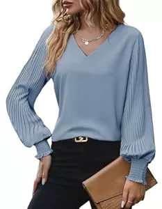 YUTILA Langarmblusen YUTILA Damen Bluse mit Plisseeärmeln – Elegante V-Ausschnitt Langarmshirt – Lockere Chiffon Bluse für Büro & Alltag
