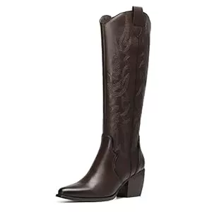 DREAM PAIRS Stiefel DREAM PAIRS Kniehohe Damen Westernstiefel, bequemer, klobiger Blockabsatz, spitzer Zehenbereich, seitlicher Reißverschluss, Wildleder-Slouch-Reitstiefel