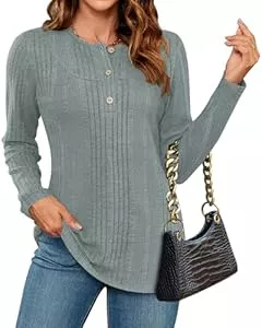 WNEEDU Pullover & Strickmode WNEEDU Pullover Damen Elegant Damen Langarmshirt Herbst Winter Pulli Lässige Sweatshirt mit Knöpfen Henley Shirt Tunika Tops Oberteile