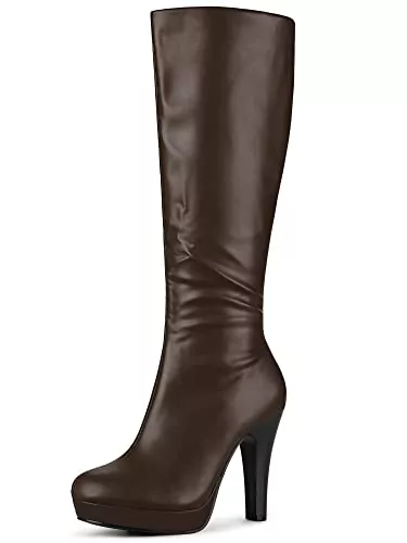 Allegra K Stiefel Allegra K Damen Chunky Heel Runde Zehe Plateau Kniehohe Stiefel