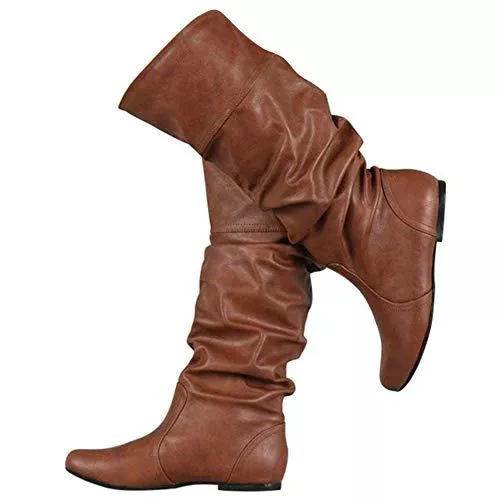 Unbekannt Stiefel BIGTREE Damen Stiefel Kniehoch Slouchy Gemütlich Flach Pull On Lange Stiefel Klassisch Western Kampfstiefel Winter Herbst Schnee Stiefel
