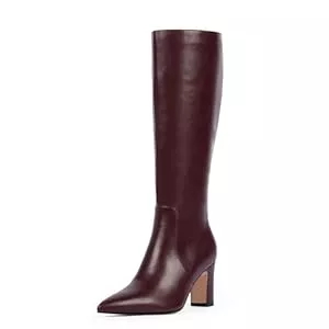 VIUGJNEX Stiefel VIUGJNEX Kniehohe Stiefel für Damen, 7,6 cm, klobiger Absatz, spitzer Zehenbereich, seitlicher Reißverschluss, Herbststiefel, elegant, bequem, modisch