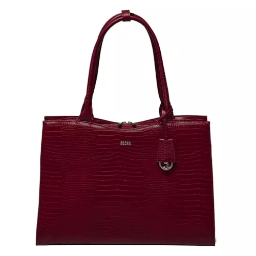 Socha Taschen & Rucksäcke Socha Laptoptasche Damen/Businesstasche Frauen/Aktentasche mit Tragegurt - Elegant - Extra leichte Synthetik - Croco Burgundy Slim Fit - 15.6 Zoll Weinrot, Laptopfach herausnehmbar