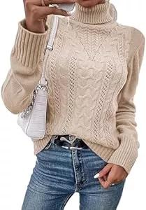 Fisoew Pullover & Strickmode Fisoew Pullover Damen Elegant Rollkragenpulli Cable Knit Langarm Strickpullover Casual Jumper Sweater Wollpulli.
