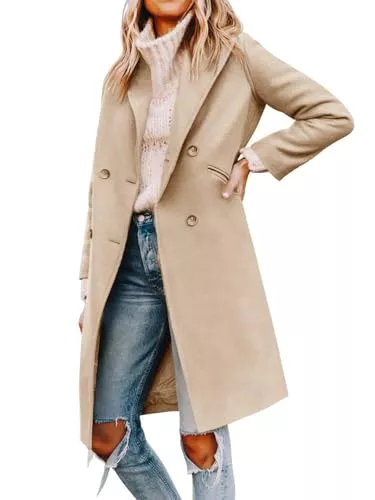 Cicy Bell Mäntel Cicy Bell Damen Mantel mit gekerbtem Reverskragen, zweireihig, Erbsenmantel, Wintermantel, Wollmischung, lange Jacken