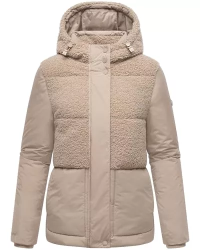 MARIKOO Jacken MARIKOO Damen Teddy-Fleecejacke warme Winterjacke Plüschjacke in angesagtem Materialmix mit Kapuze Sheeta 16 XS-3XL