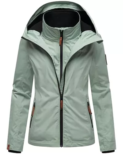 MARIKOO Jacken MARIKOO leicht gefütterte Damen Übergangsjacke kurz Outdoor-Jacke mit kuscheligem Fleece-Innenfutter und großer Kapuze Erdbeere XS-XXL