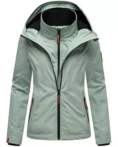 MARIKOO Jacken MARIKOO leicht gefütterte Damen Übergangsjacke kurz Outdoor-Jacke mit kuscheligem Fleece-Innenfutter und großer Kapuze Erdbeere XS-XXL