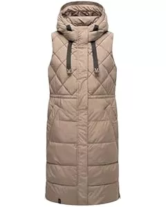 MARIKOO Westen MARIKOO Damen ärmellose Lange Outdoorweste warme Gesteppte Weste mit Kapuze Narikaa 16 XS-3XL