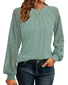 WNEEDU Pullover & Strickmode WNEEDU Sweatshirt Damen Pullover Herbst Langarmshirt Oberteile Tops T-Shirts Elegante Langarm Spitzen Lässig Bluse Frühling und Herbst Tops