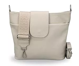 Brise Art Taschen & Rucksäcke BRISE Umhängetasche Damen Echtes Leder ELLIE Handgemachte Crossbody Bag mit Ledergurt + Optionalen Breiten Gemusterten Riemen 6 Fächer Wasserdichte Stylische Schultertasche Made in Italy