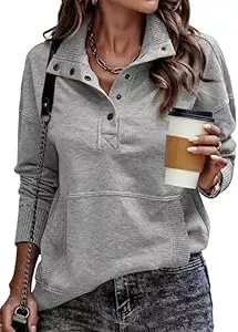 TrendiMax Pullover & Strickmode TrendiMax Pullover Damen Herbst Übergangs Sweatshirt Stehkragen Knopfleiste Langarm Pulli Locker Casual Oberteile Streetwear Sweatshirts ohne Kapuze