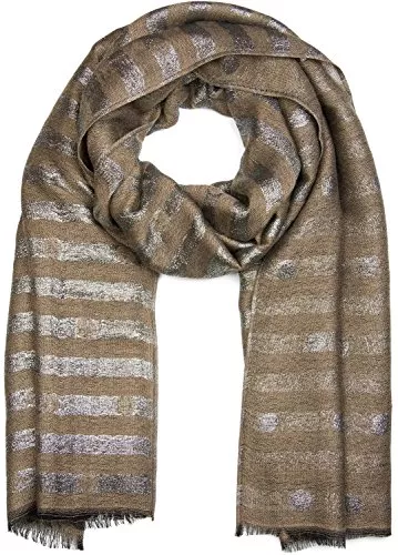 styleBREAKER Schals & Tücher styleBREAKER Schal mit Streifen Punkte Muster und Metallic Fäden, Fransen, Tuch, Damen 01017065