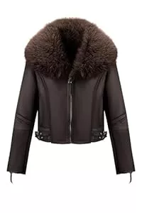 Geschallino Jacken Geschallino Kunstlederjacke für Damen Motorrad Kurze Sherpa Gefütterter Winter Mantel mit Abnehmbarem Pelzkragen
