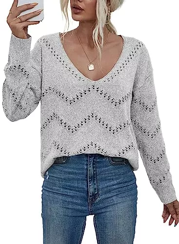 Dokotoo Pullover & Strickmode Dokotoo Damen Strickpullover V-Ausschnitt Elegant Leicht Pullover Einfarbig Lose Langarmshirt Oberteil Pulli für Herbst Winter S-XXL