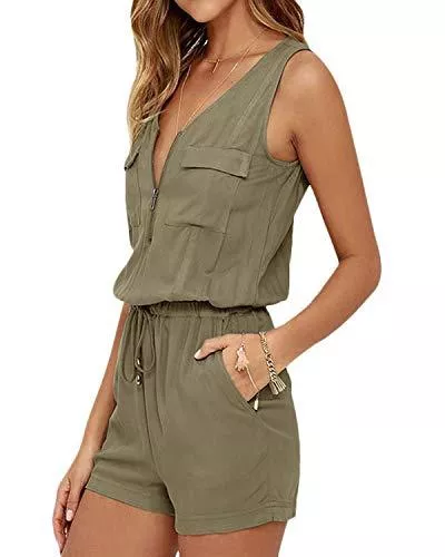 VONDA Jumpsuits VONDA Damen Jumpsuits Sommer Overall Sexy Ärmellos Casual Breites Bein Playsuit Latzhose mit Taschen
