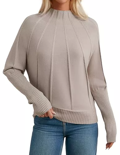 GRACE KARIN Pullover & Strickmode GRACE KARIN Damen Hochkragenpullover Raglanärmel Strickpullover Elastisch Oberteile Gerippter Jumper