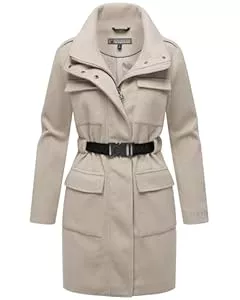 MARIKOO Mäntel MARIKOO Damen Lange Übergangsjacke Kurzmantel in Woll-Optik mit Taillengürtel Tanokoo 16 XS-XXL